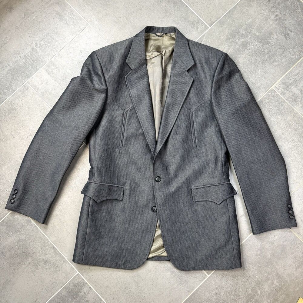 Circle S Western Blazer 40R Gray Silver Yoke Rockabilly USA Cowboy